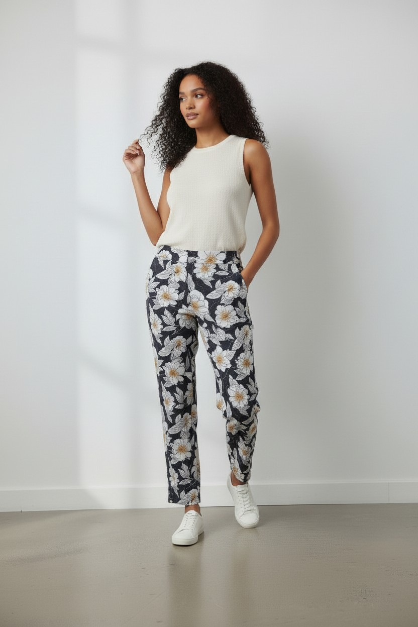 Pantalon Cigarette à Imprimé floral graphique - Loretta Lizzio