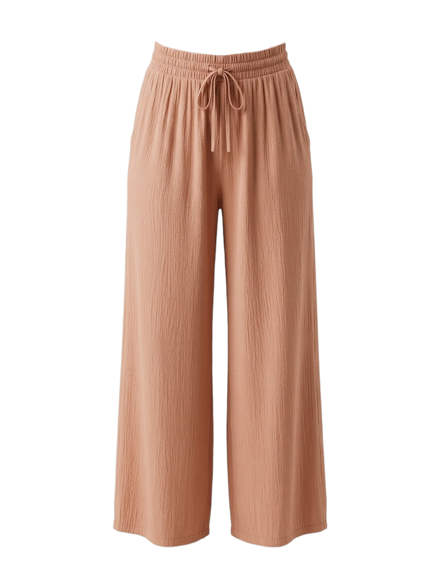 Pantalon large fluide à taille élastiquée – Terracotta sablé