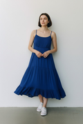 Robe courte à fines bretelles et volants – Bleu cobalt - Camaïeu
