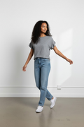 T-shirt crop gris chiné - Manches volantées