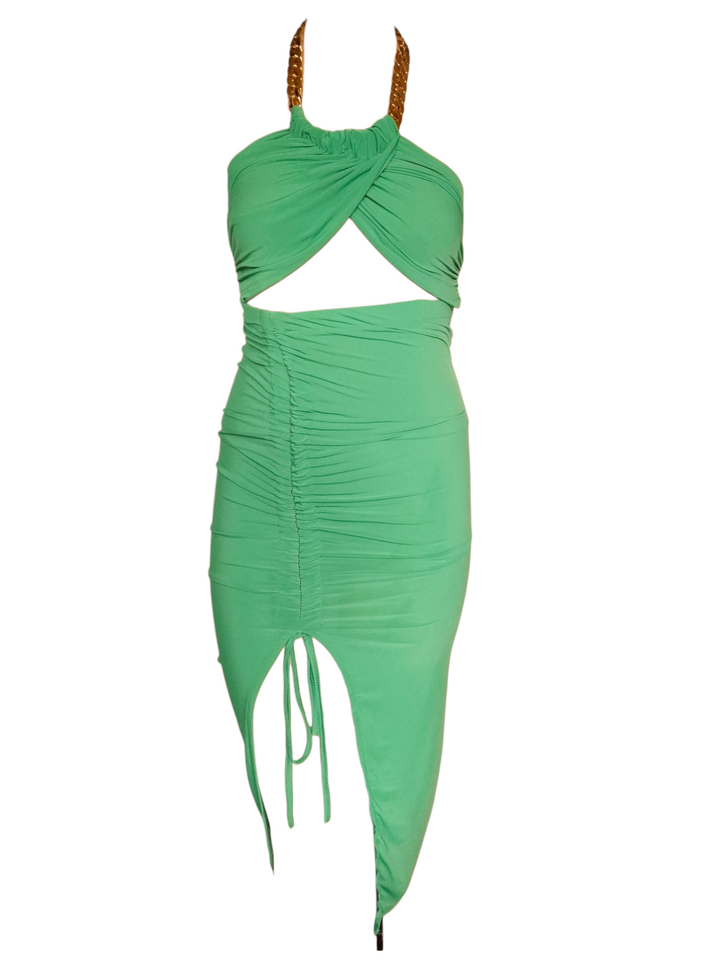 Robe de soirée midi à découpe et fronces ajustables