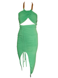 Robe de soirée midi à découpe et fronces ajustables