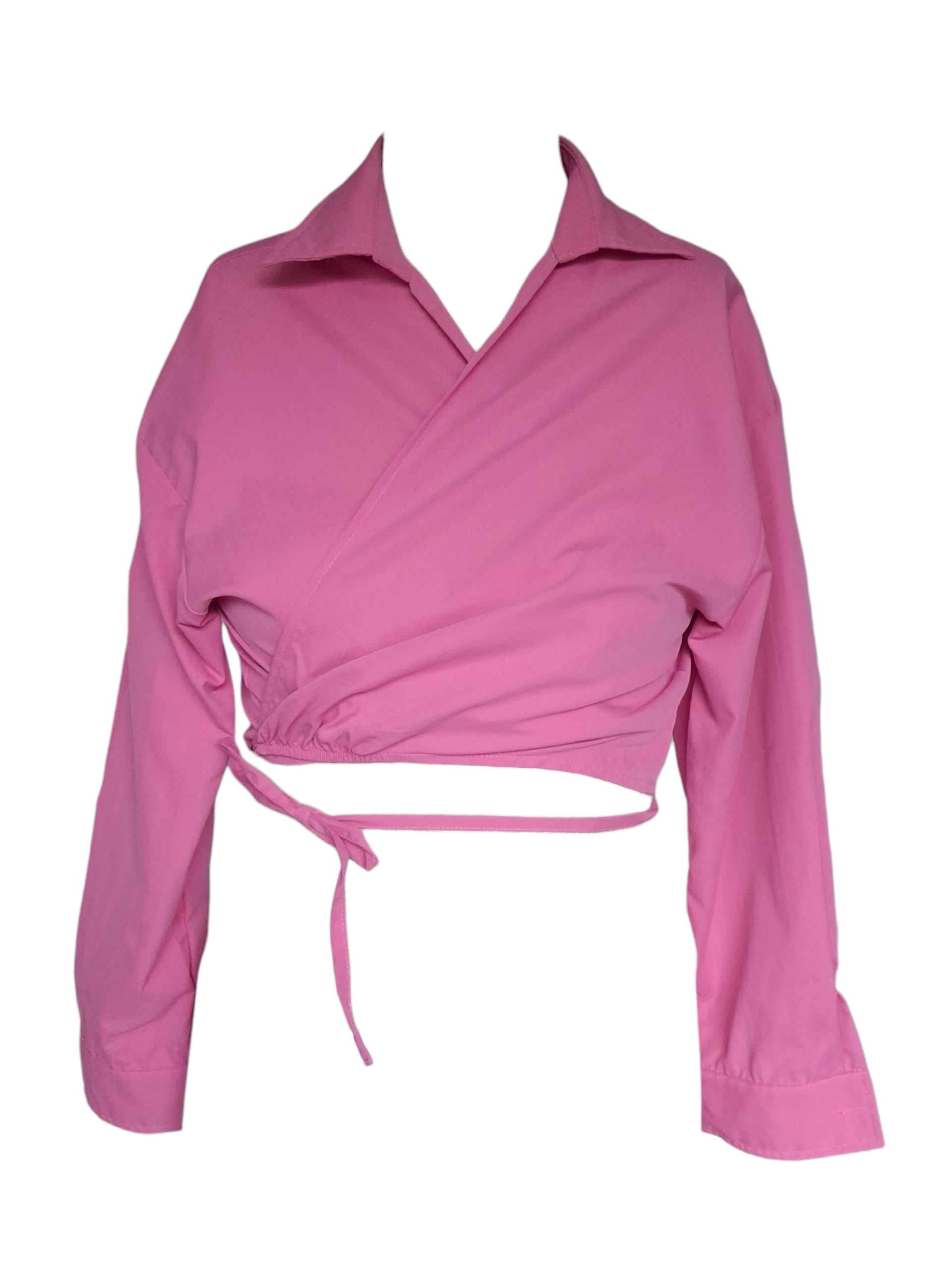 Blouse cache-cœur à nouer – Rose éclatant - Amy & Clo