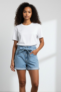 Short noué en jean taille haute - Zara