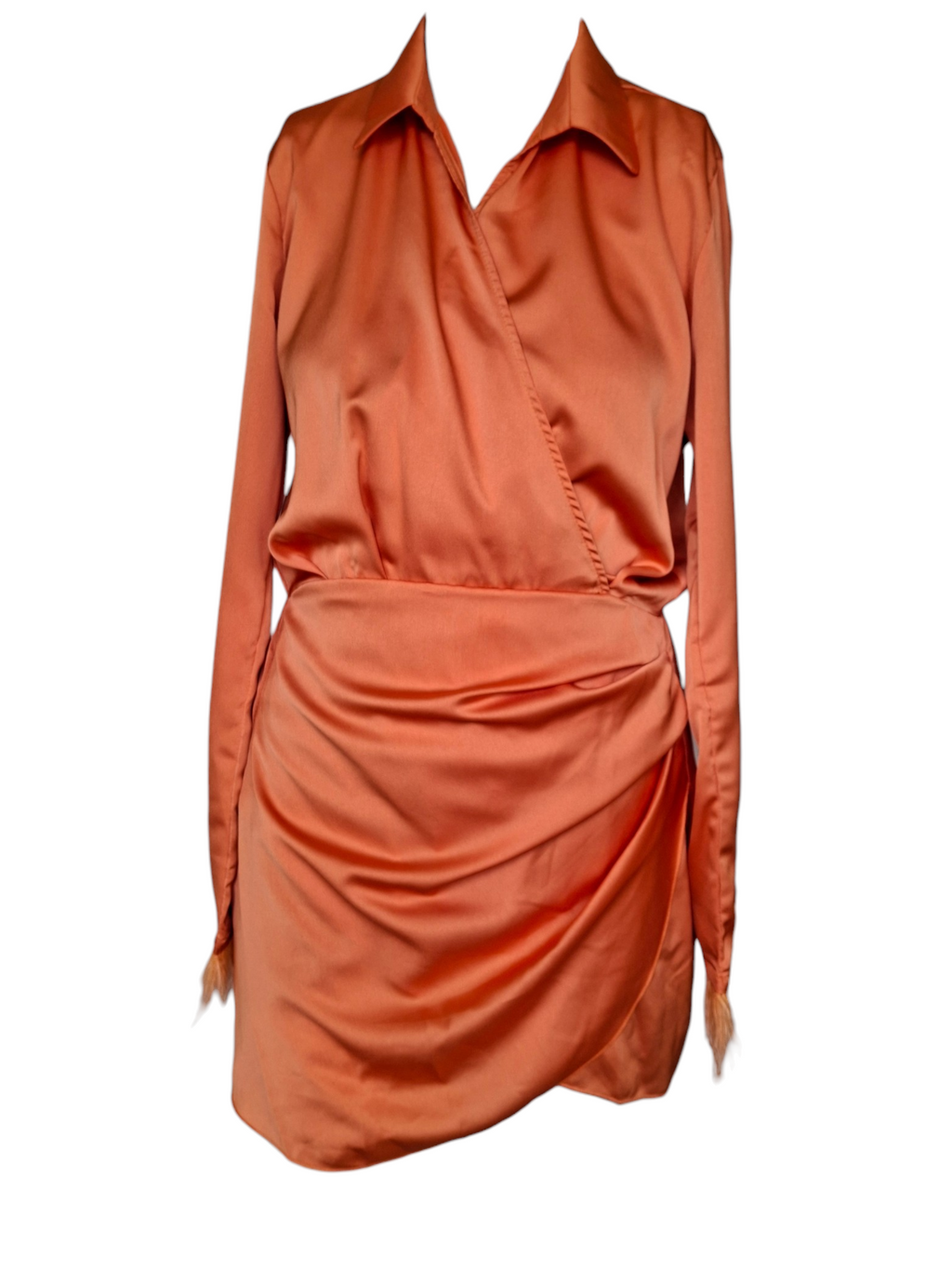 Robe mini portefeuille satinée - Détails plumes – Eight Paris