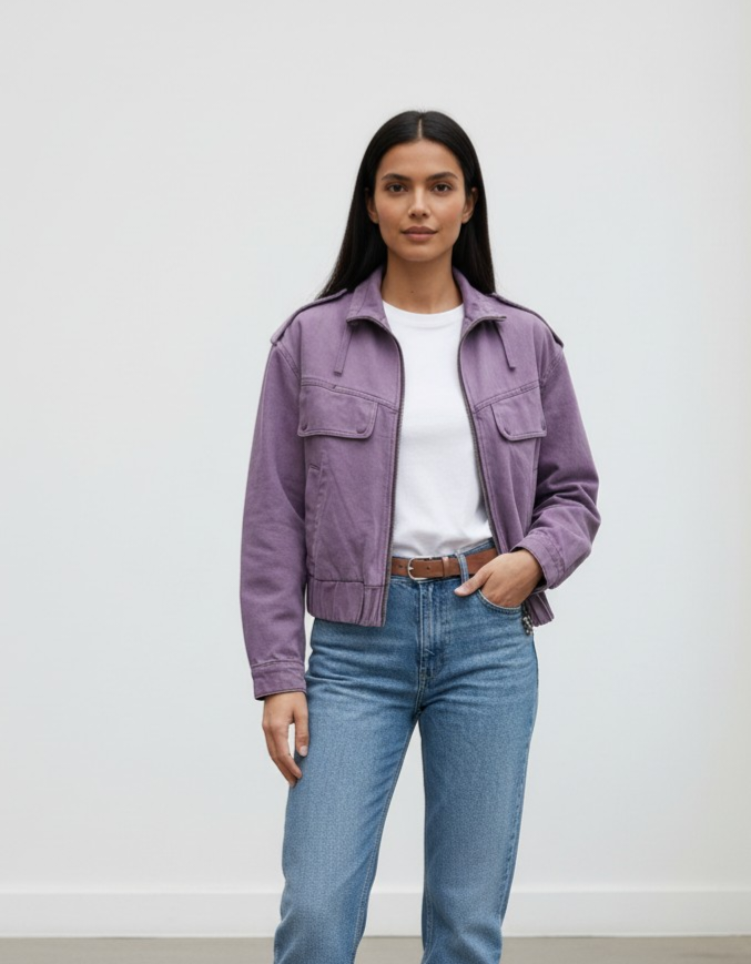 Veste bomber en denim mauve délavé – Style cargo & urbain - Pimkie