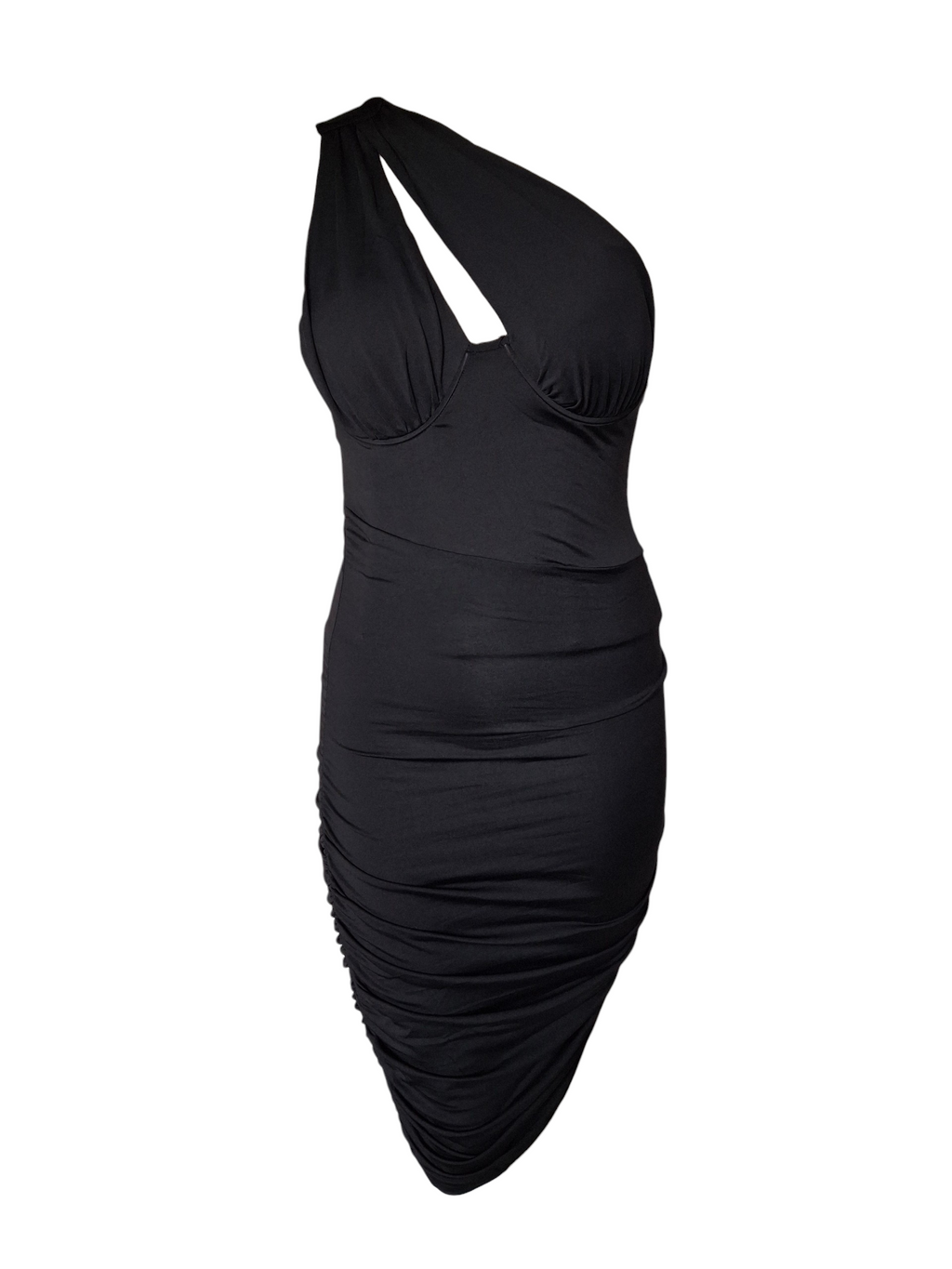 Robe midi noire à épaule unique – Élégance sculptante - My Queen