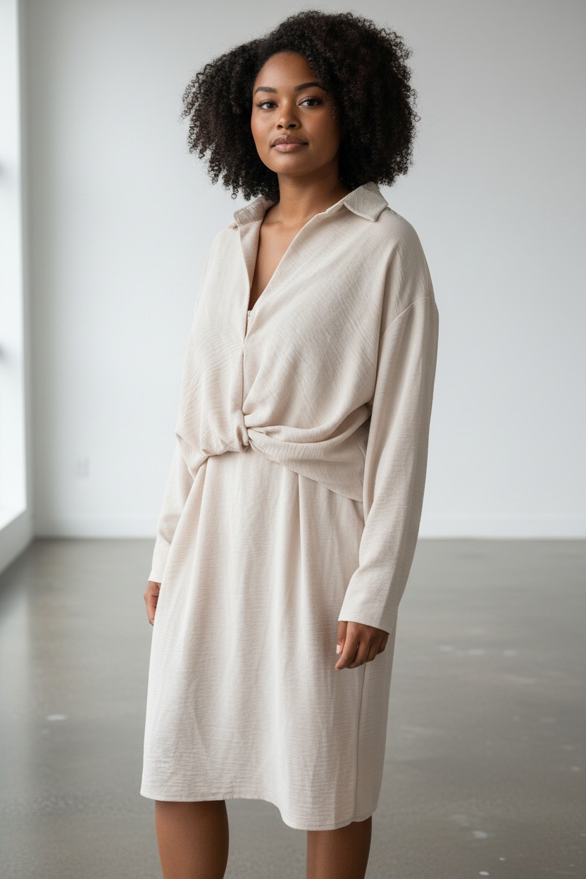 Robe Chemise Torsadée – Élégance Décontractée en Crème - Boohoo