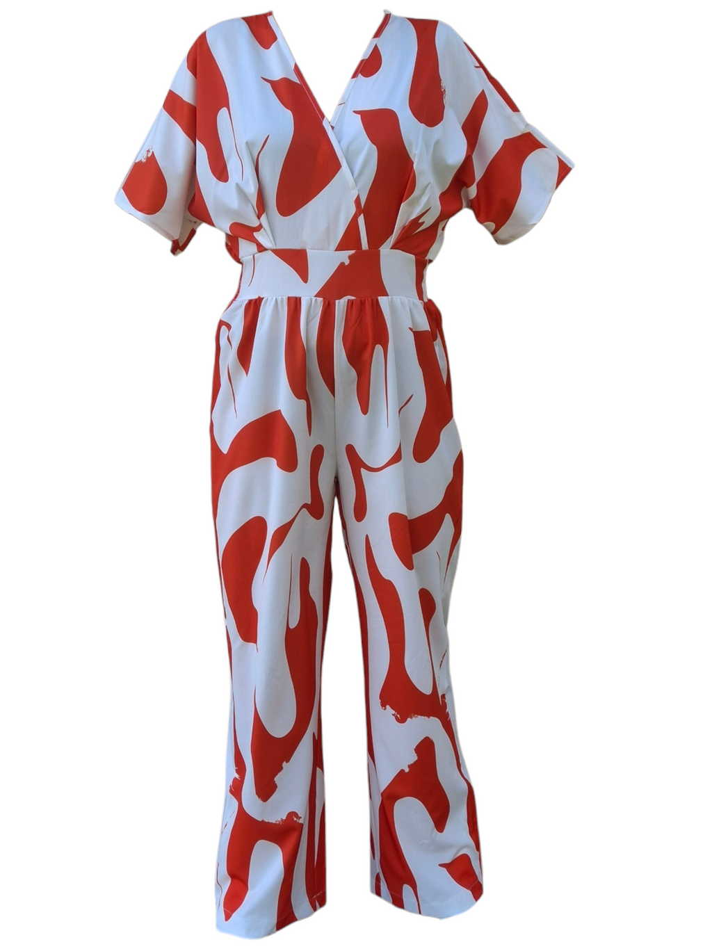 Combinaison fluide Imprimée - Col V et Taille Élastique