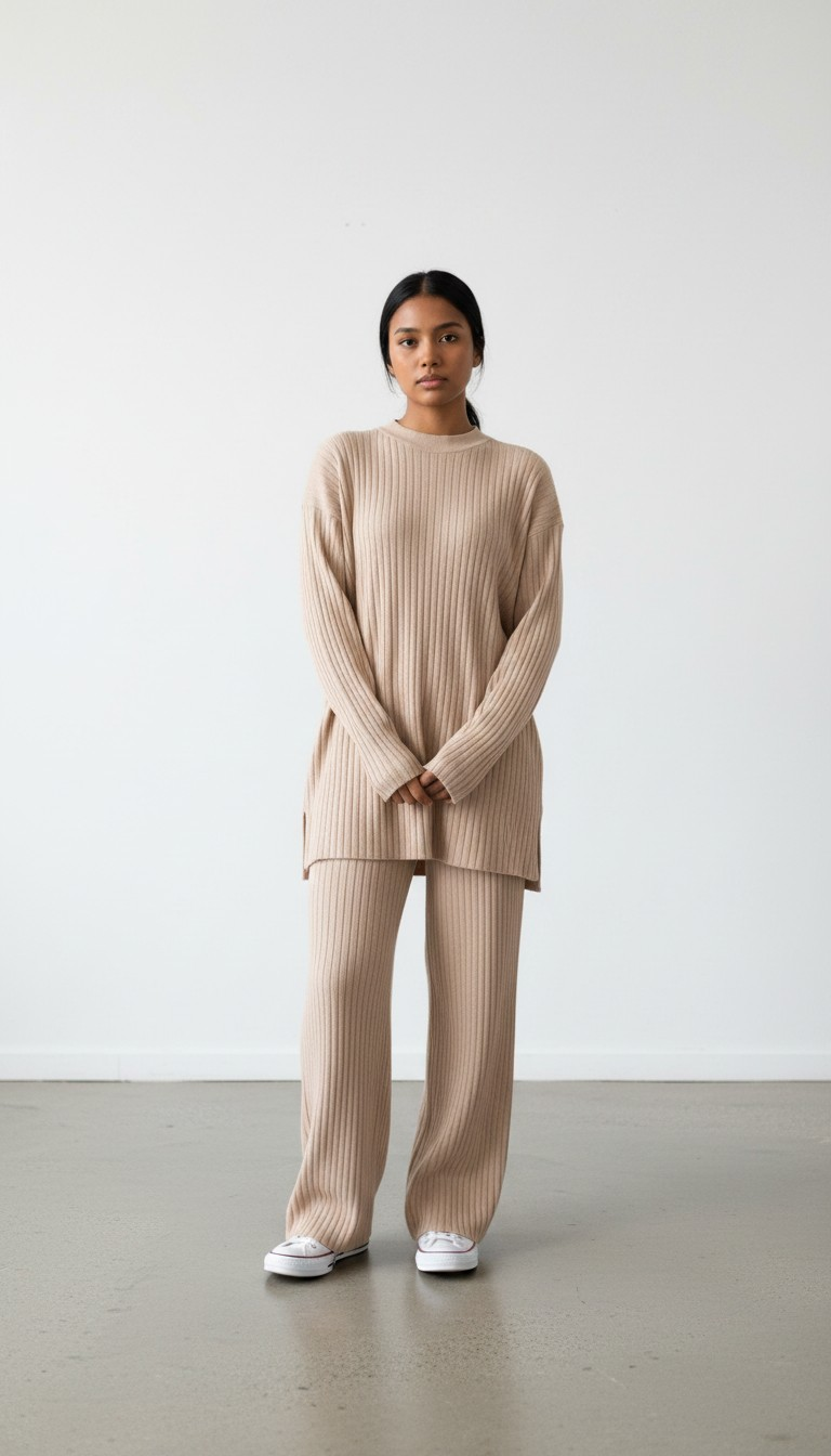 Ensemble loungewear en maille côtelée – Confort & Élégance
