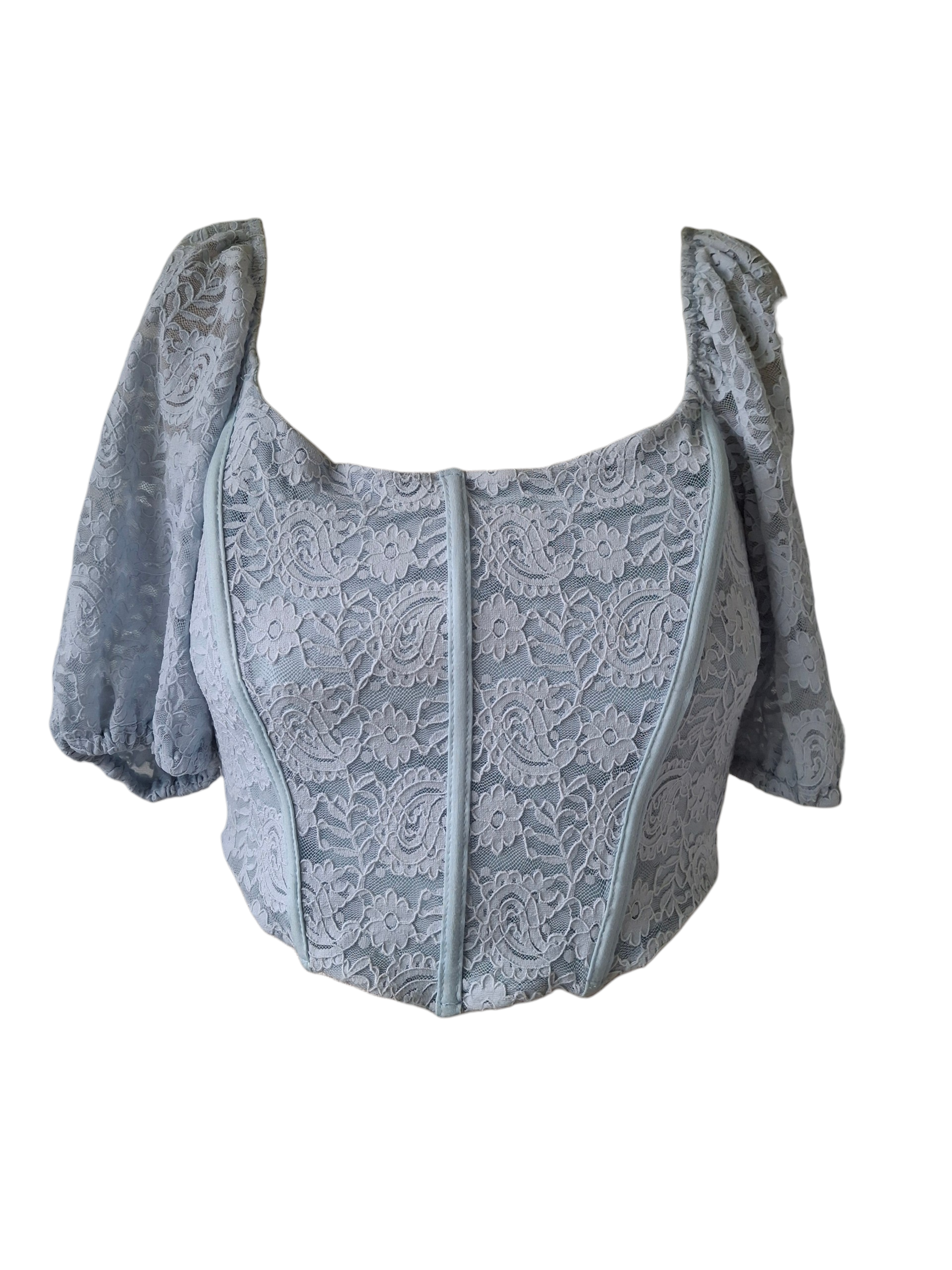 Haut type corset en dentelle à manches bouffantes - Giracco Fashion