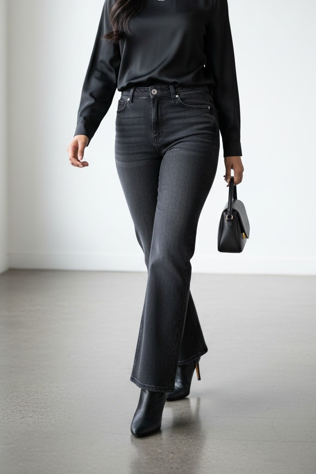 Jean wide leg taille haute - Noir Délavé - Primark
