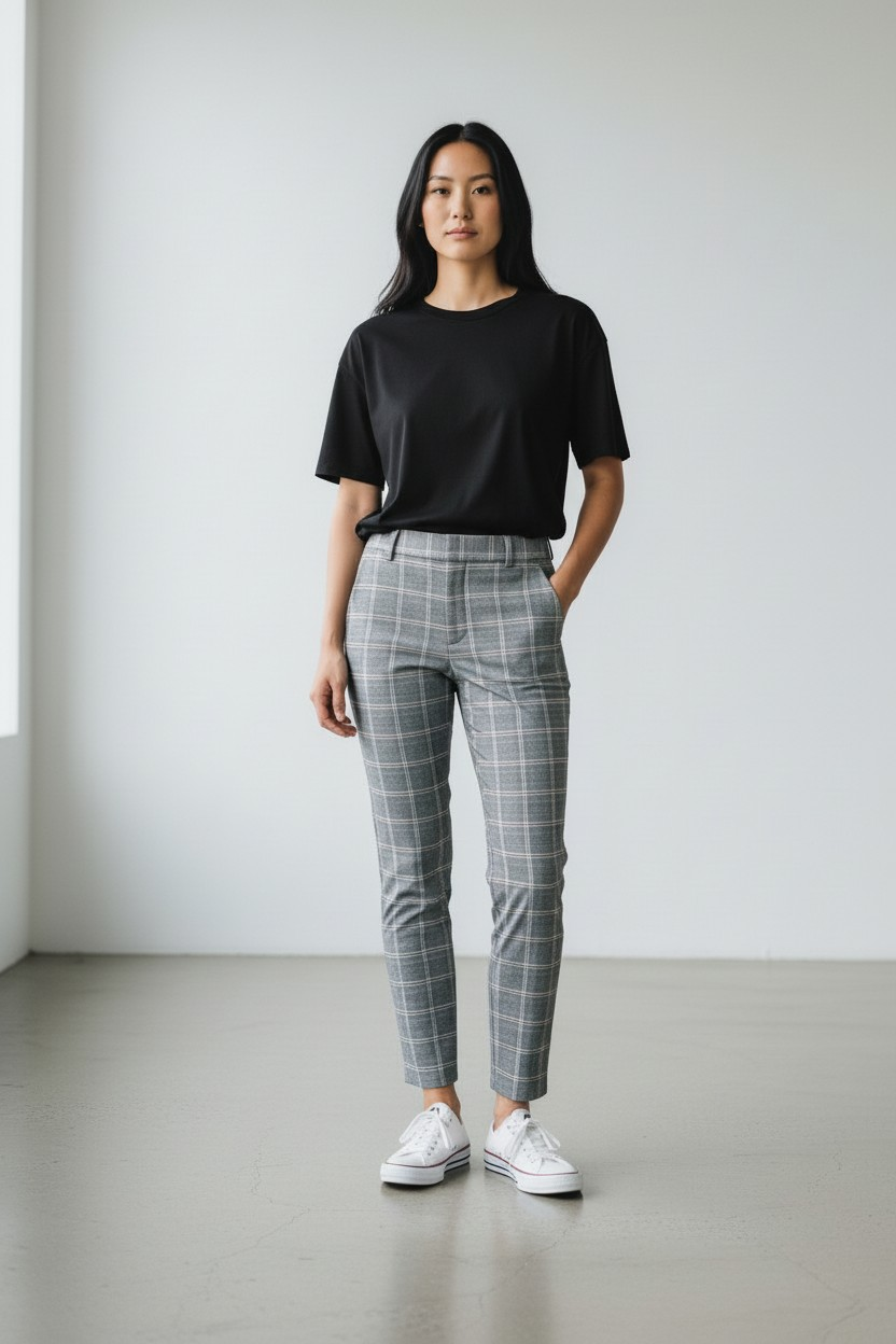 Pantalon cigarette gris à carreaux Prince de Galles – L'Élégance structurée - Stradivarius