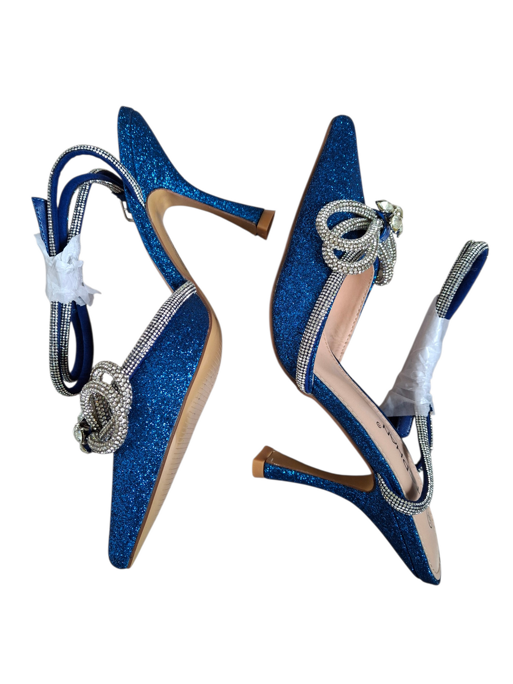 Escarpins à bride bijou – Bleu pailleté - Stephan