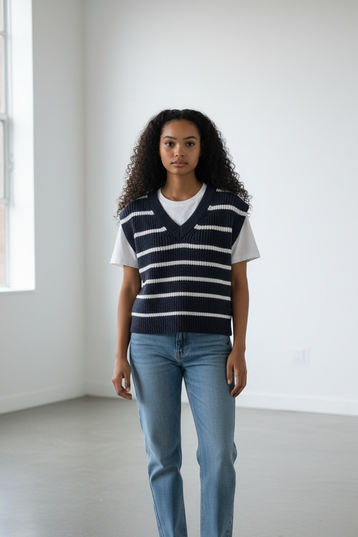 Pull sans manches en maille rayée – Style vintage & tendance - Zara