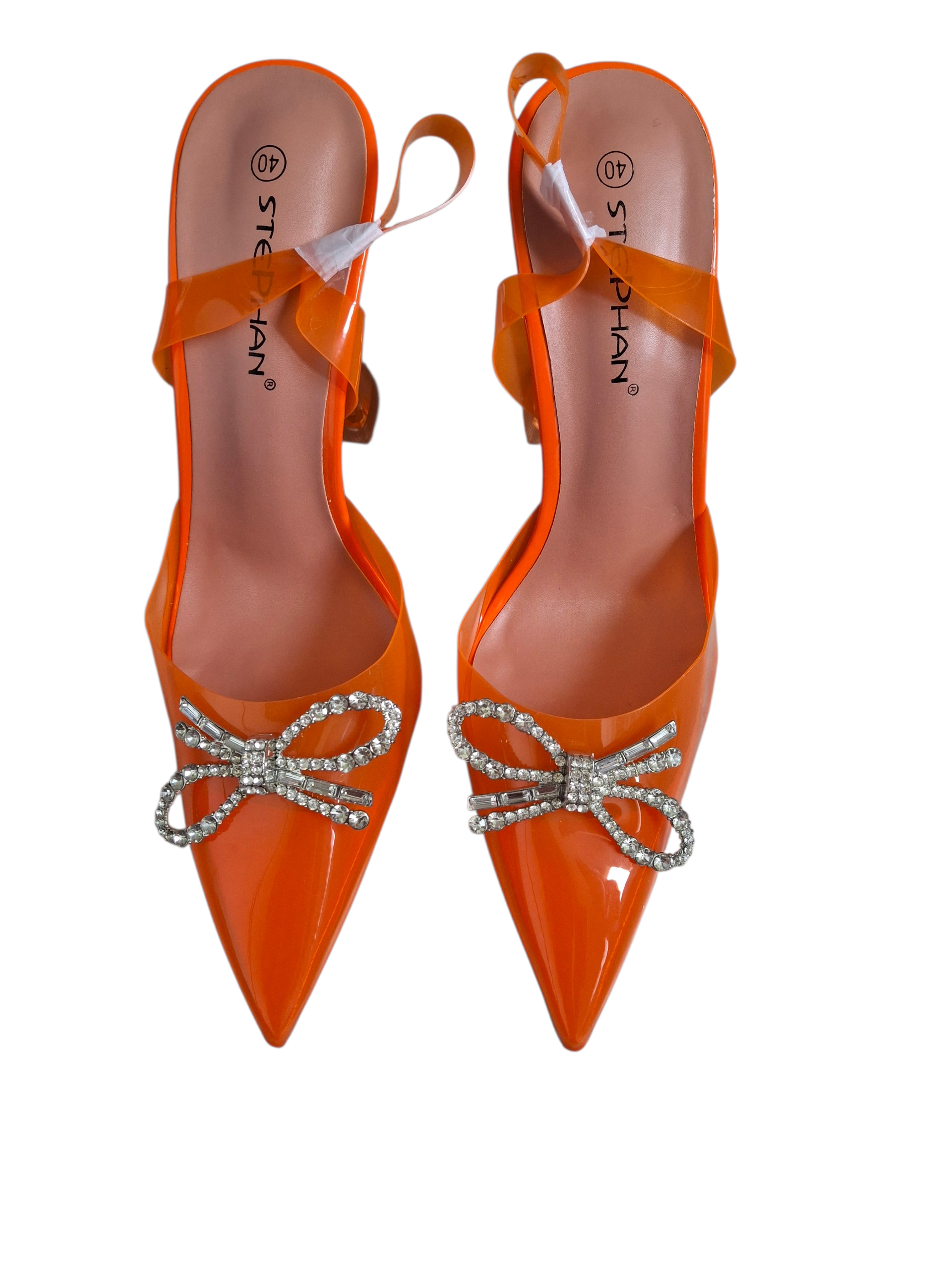 Escarpins à nœud strass – Orange néon - Stephan