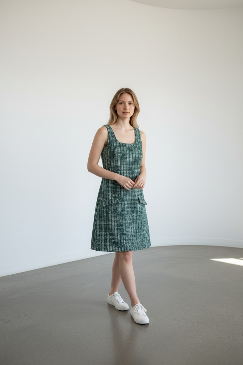 Robe Chasuble effet Tweed – Vert Émeraude et Blanc - Gémo