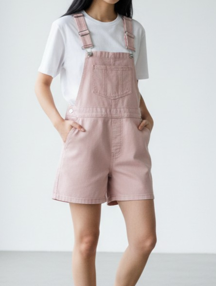 Salopette courte en Coton rose poudré - Denim & Co
