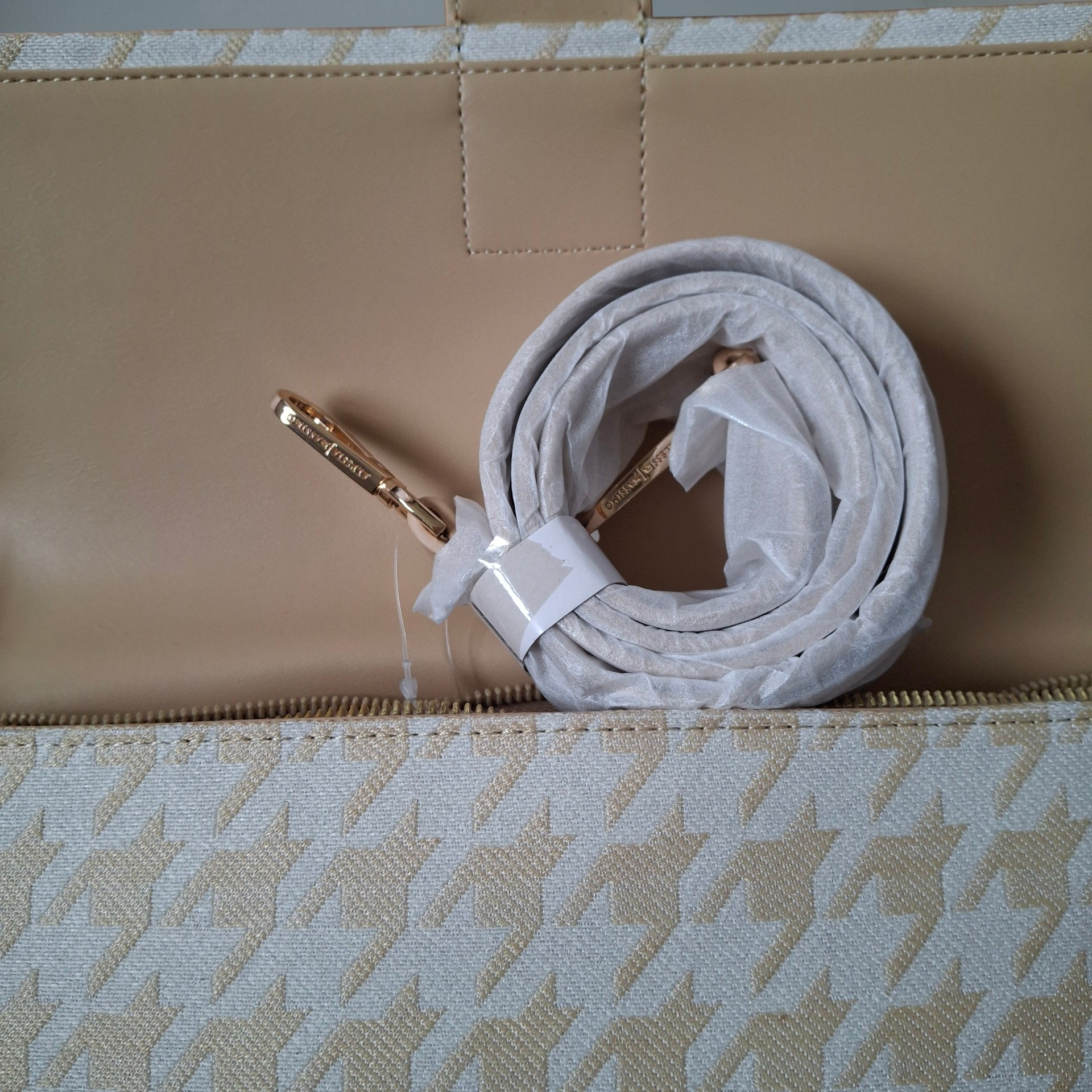 Sac Baguette – Motif Pied-de-Poule Beige - Alessia Massimo
