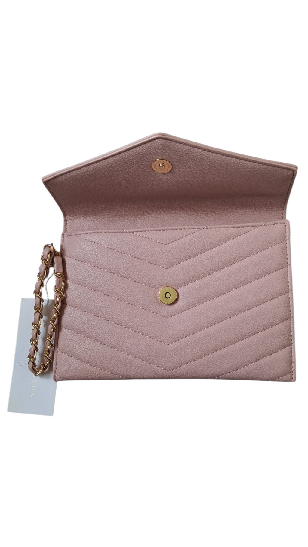 Pochette enveloppe matelassée à dragonne chaîne – Rose Poudré - Abbott Lyon