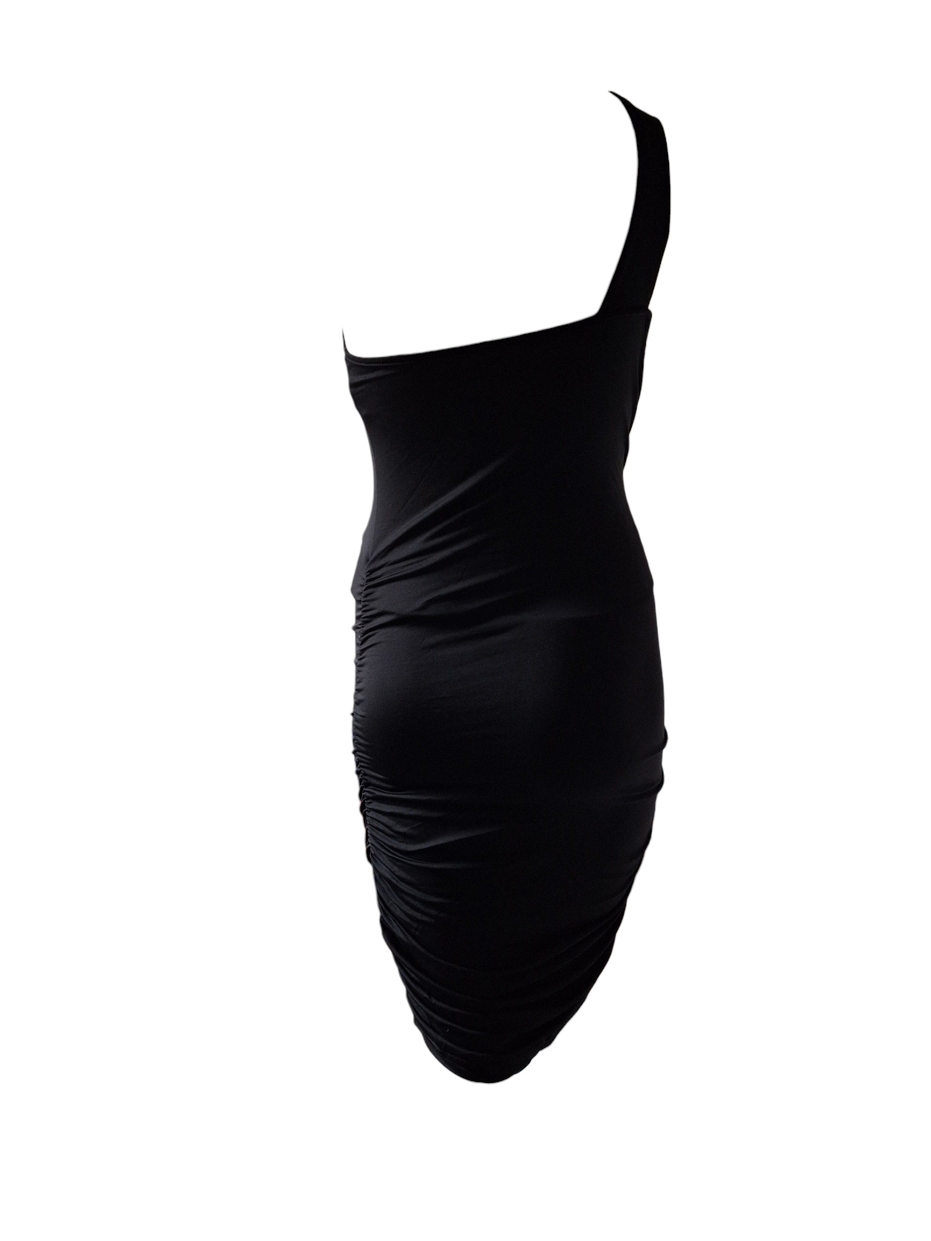 Robe midi noire à épaule unique – Élégance sculptante - My Queen