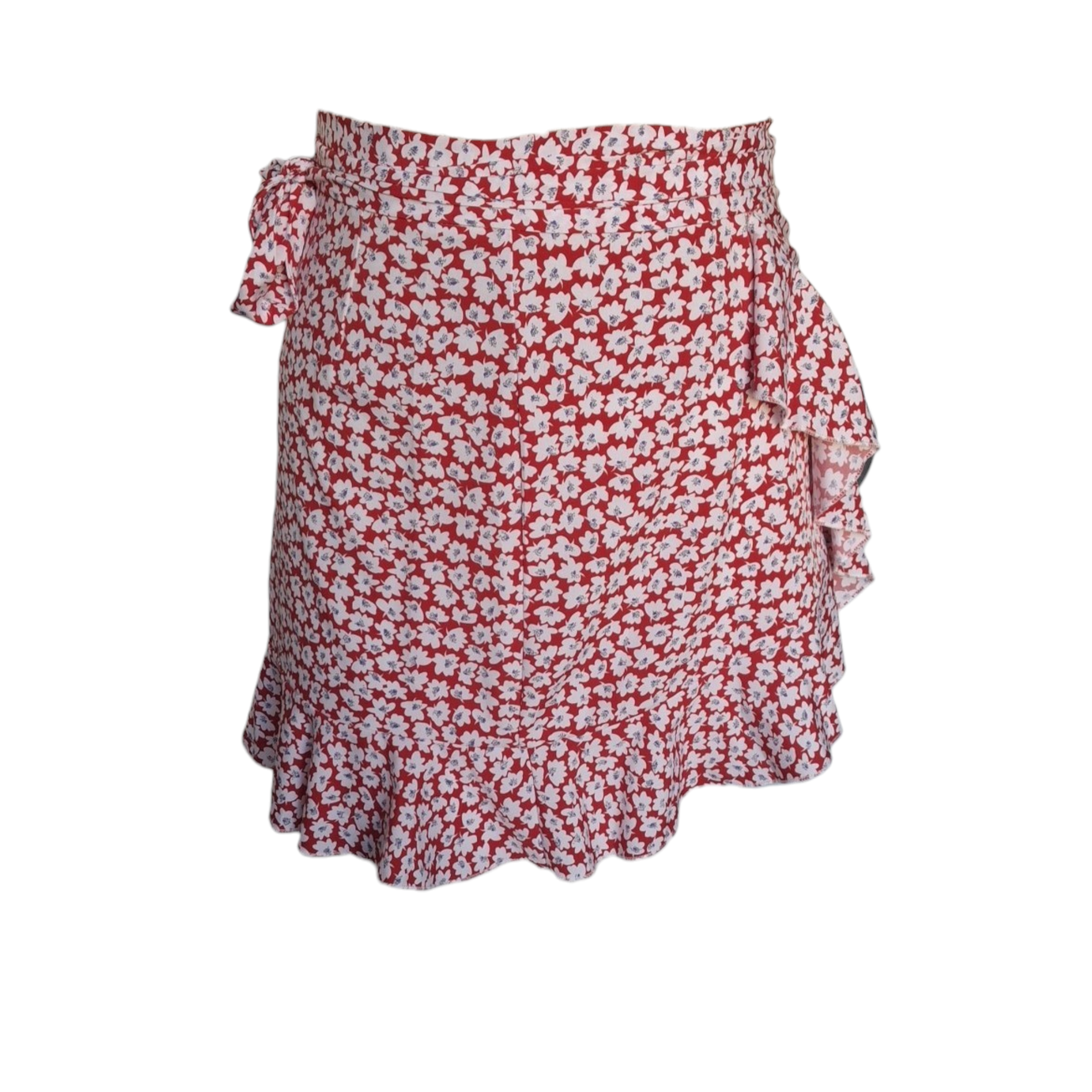 Mini-jupe portefeuille - Motif floral et volants cascade