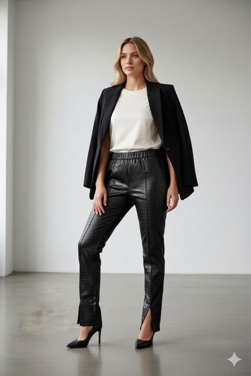 Pantalon effet croco noir – Taille haute & Fentes chevilles - Eight Paris