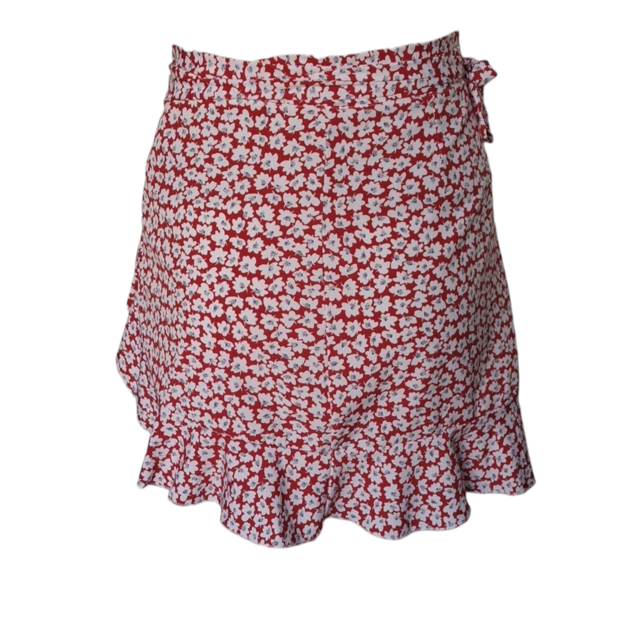 Mini-jupe portefeuille - Motif floral et volants cascade