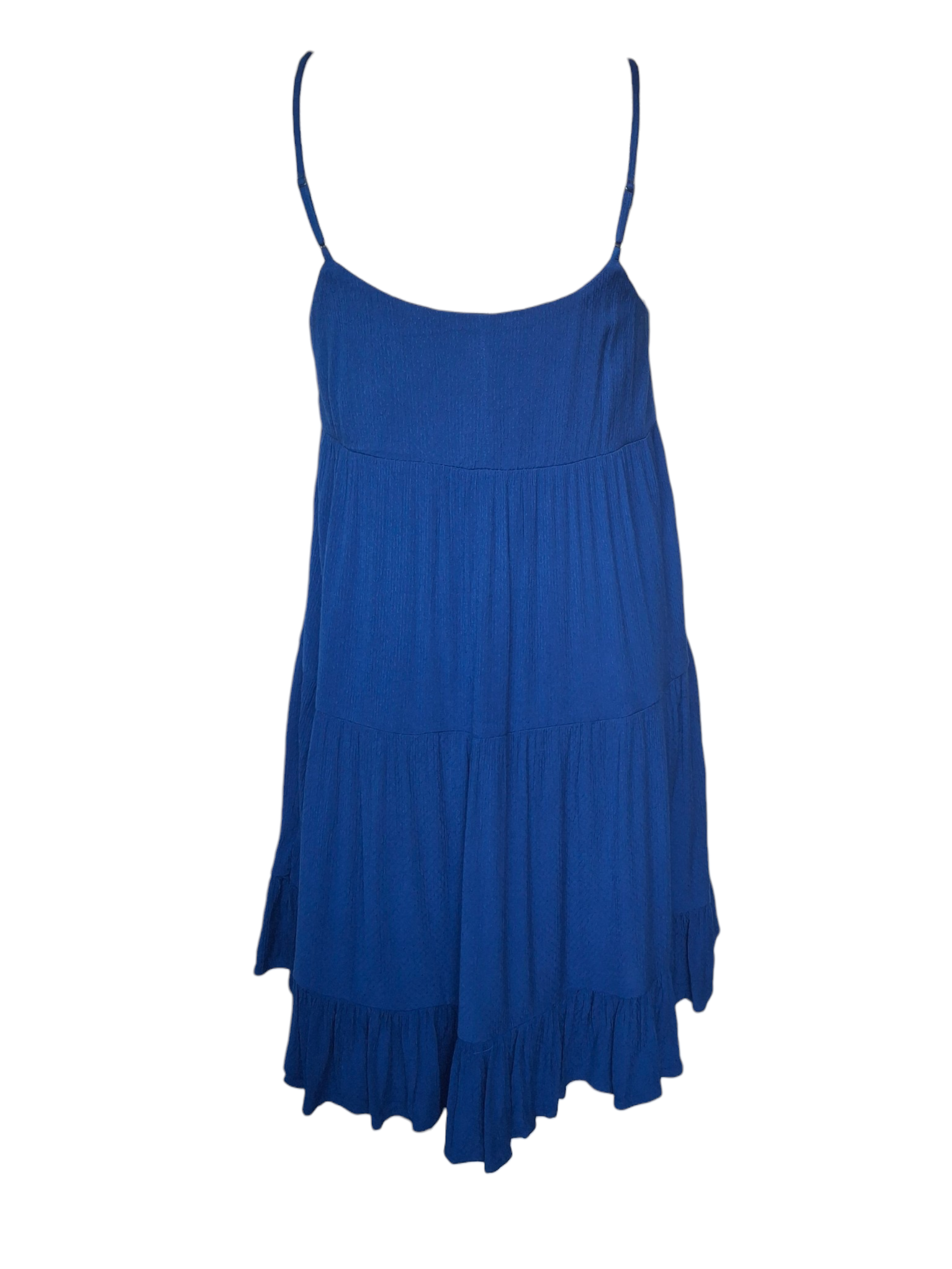 Robe courte à fines bretelles et volants – Bleu cobalt - Camaïeu