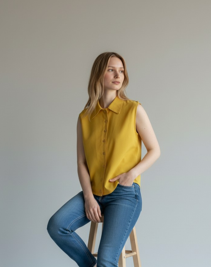 Top sans manches boutonné - jaune safran - Caraco