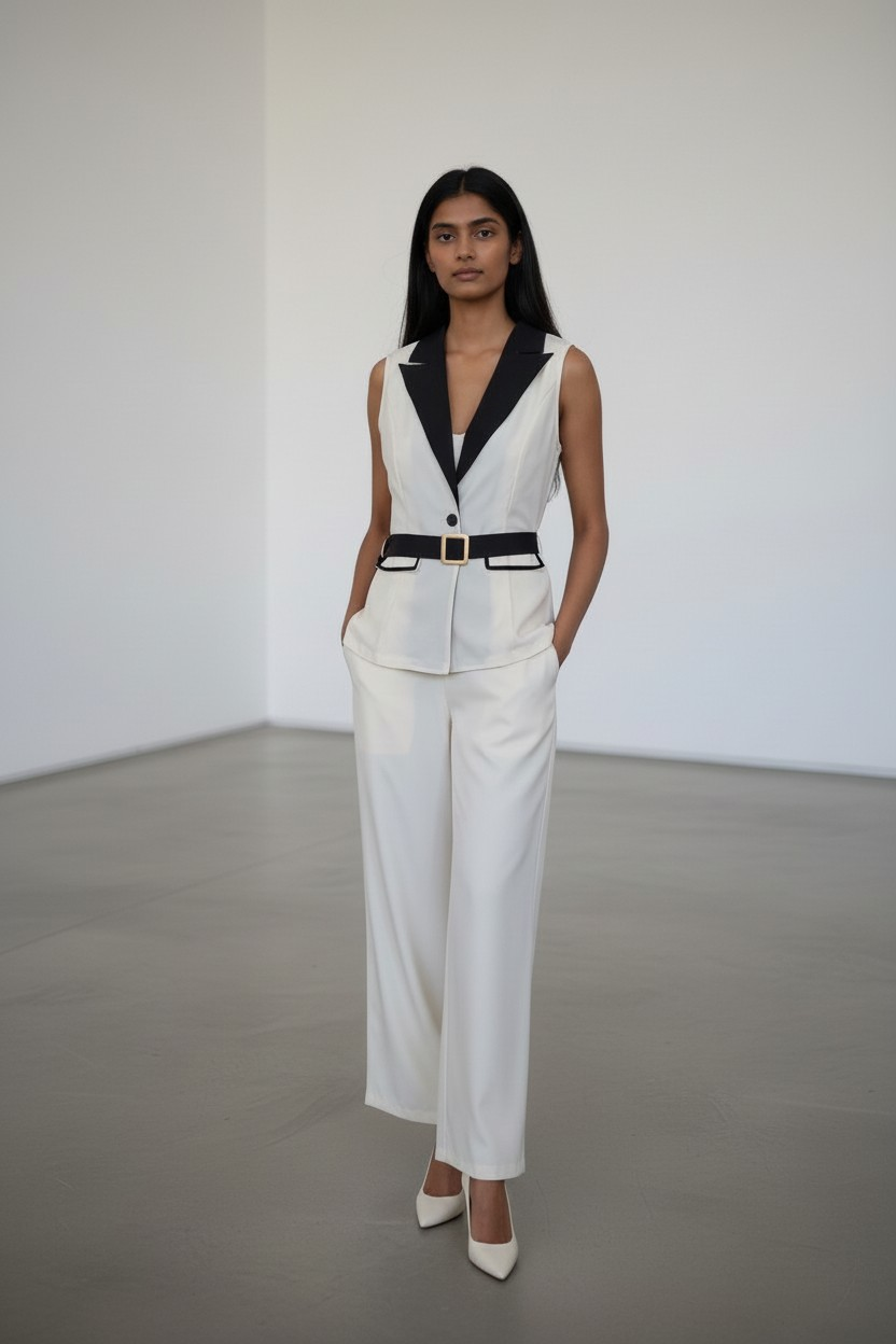 Ensemble tailleur sans manches & Pantalon large – L'élégance structurée