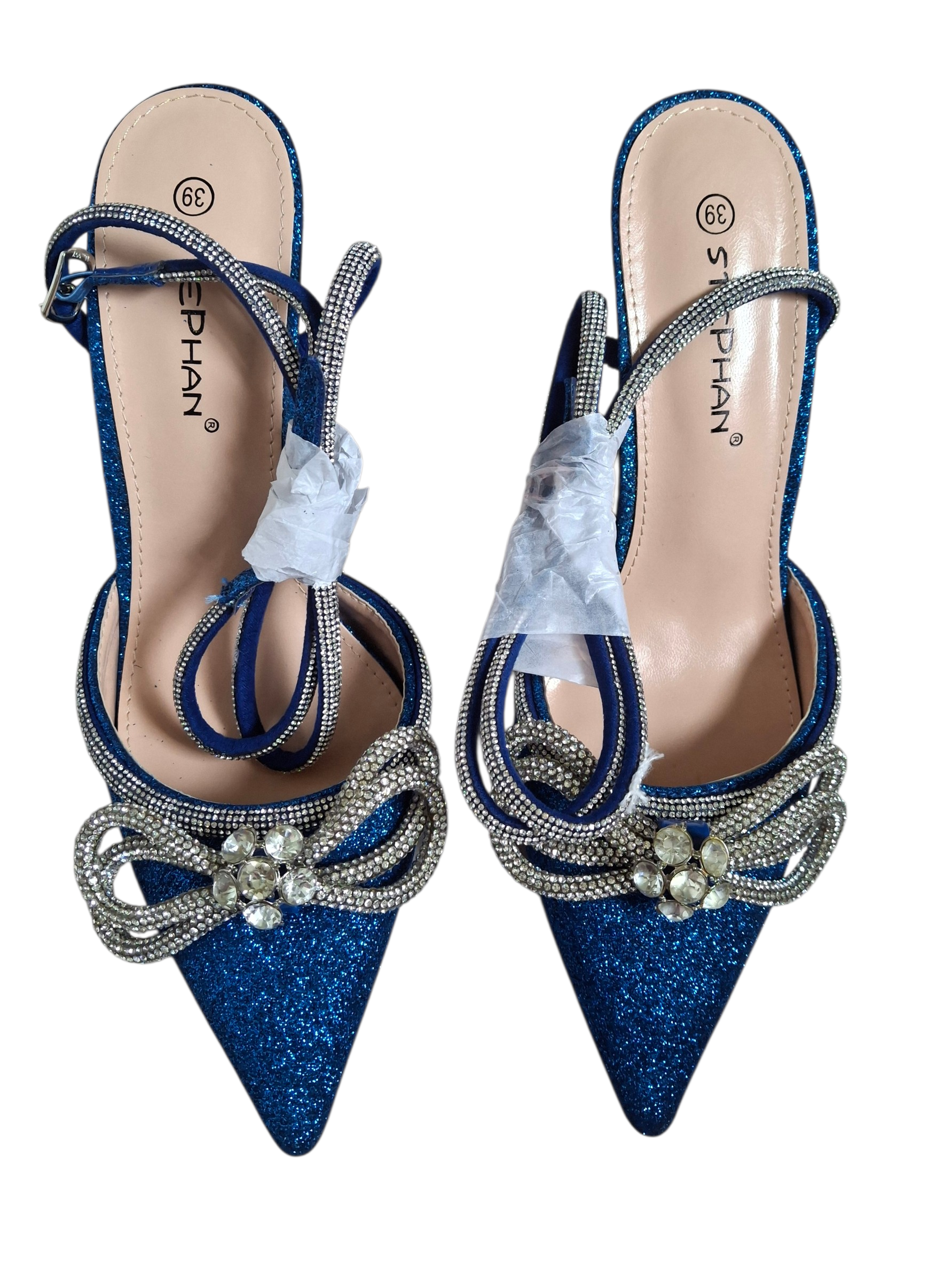 Escarpins à bride bijou – Bleu pailleté - Stephan