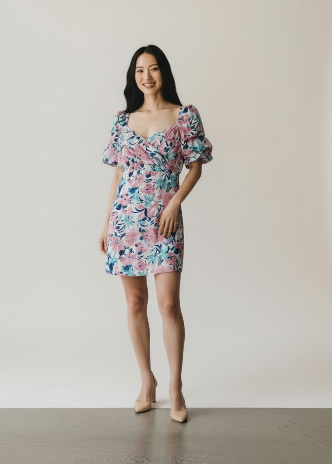 Robe courte fleurie à manches bouffantes - Éclat printanier - Zara