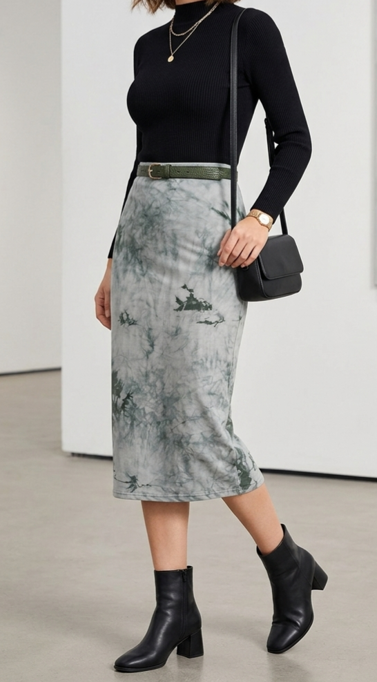 Jupe midi cintrée - Motif tie-dye minéral - Van Der Rock