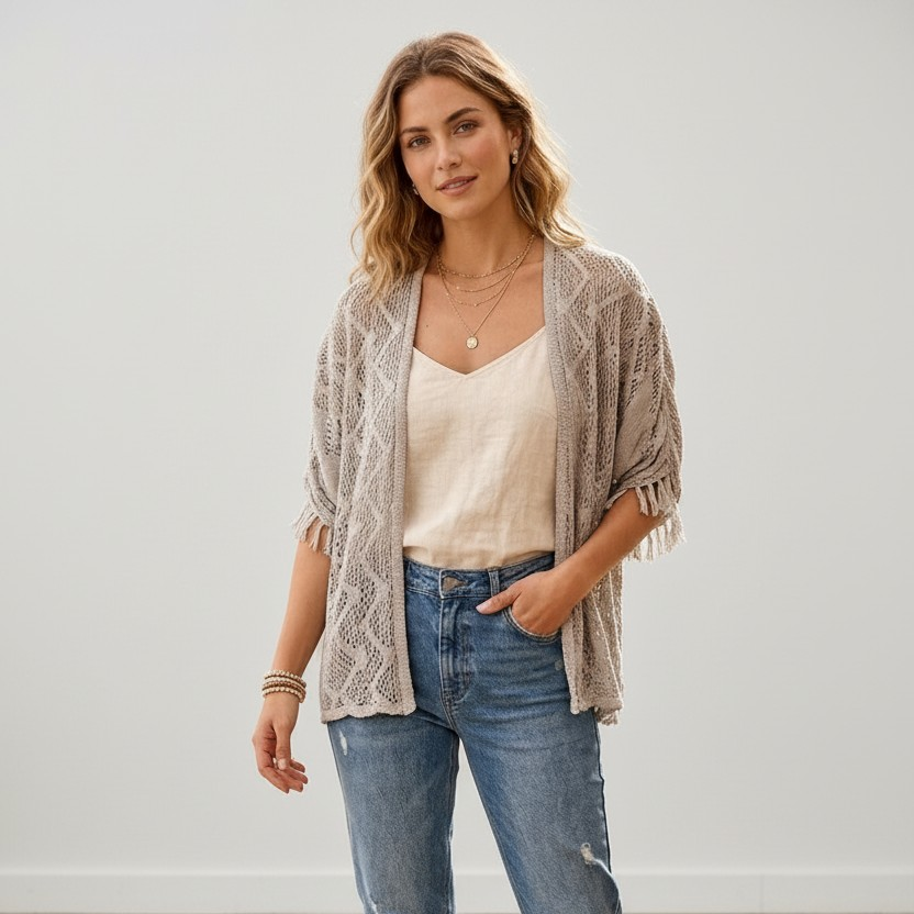 Gilet en maille ajourée à motifs géométriques – Élégance bohème - Stradivarius