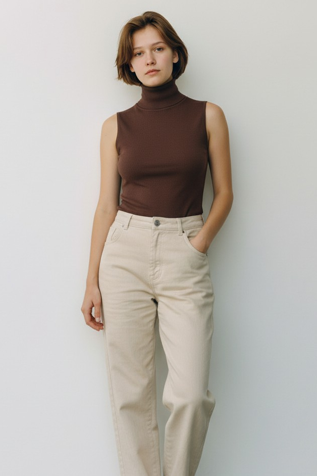 Haut sans manches à col montant – Chocolat intense - New Look