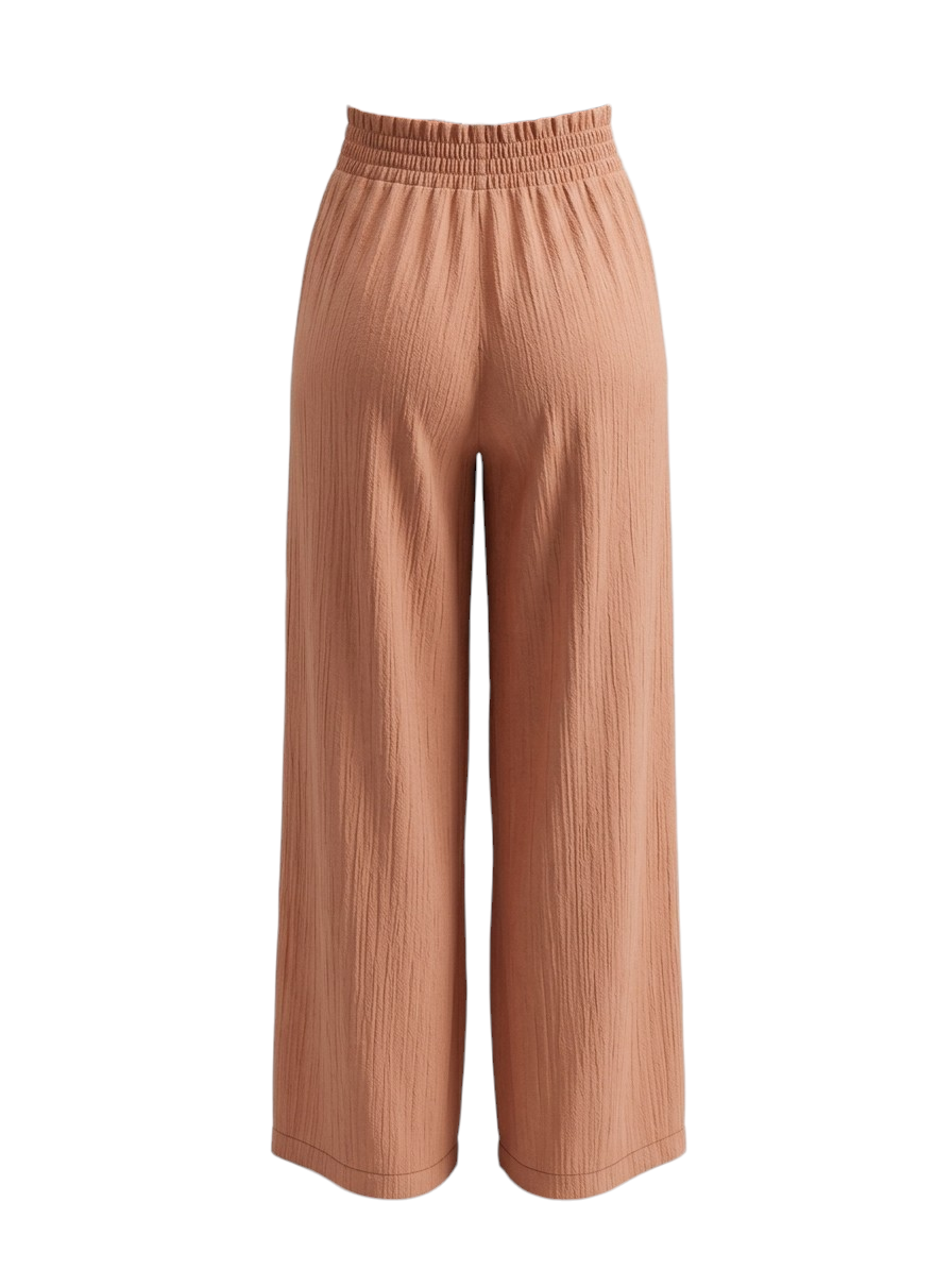 Pantalon large fluide à taille élastiquée – Terracotta sablé