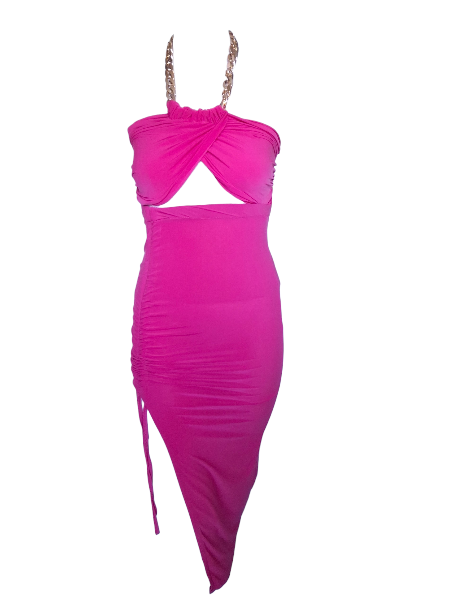 Robe de soirée midi à découpe et fronces ajustables