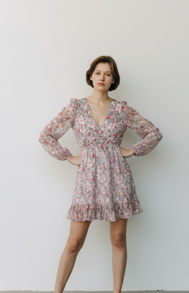 Robe courte fleurie à manches bouffantes – Esprit romantique - Lilie Rose