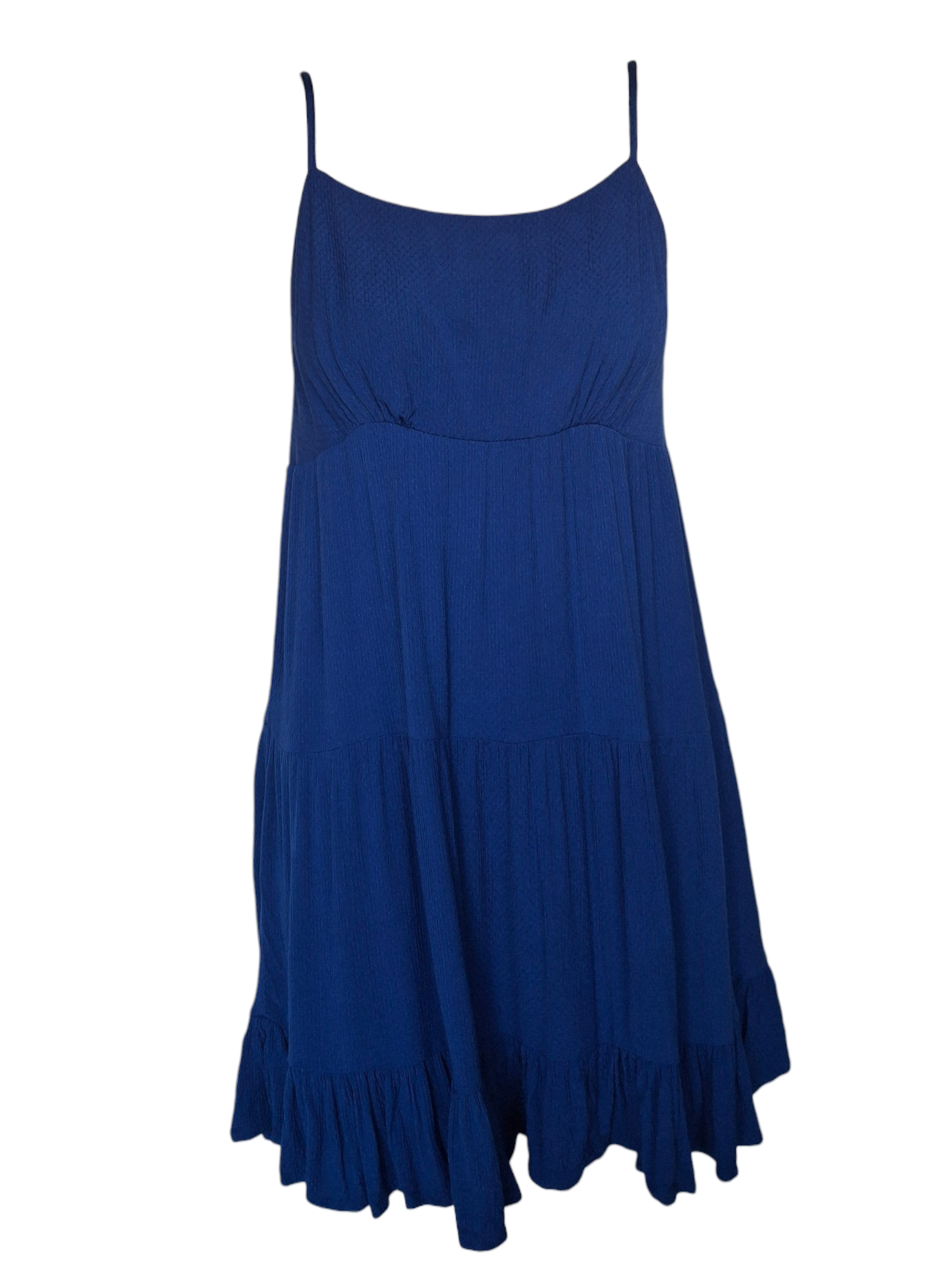 Robe courte à fines bretelles et volants – Bleu cobalt - Camaïeu