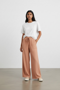 Pantalon large fluide à taille élastiquée – Terracotta sablé