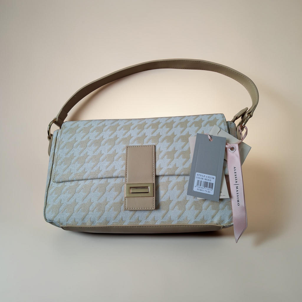 Sac Baguette – Motif Pied-de-Poule Beige - Alessia Massimo